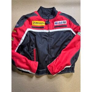 Bilt Mens 2XL Motorcycle Racing Jacket Red Black Mesh Sponsor Patches Mobil 1